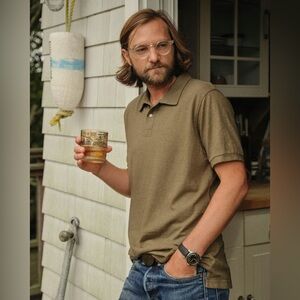 Huckberry Wellen Mens Polo Shirt Moss Green Hemp Organic Cotton XXL